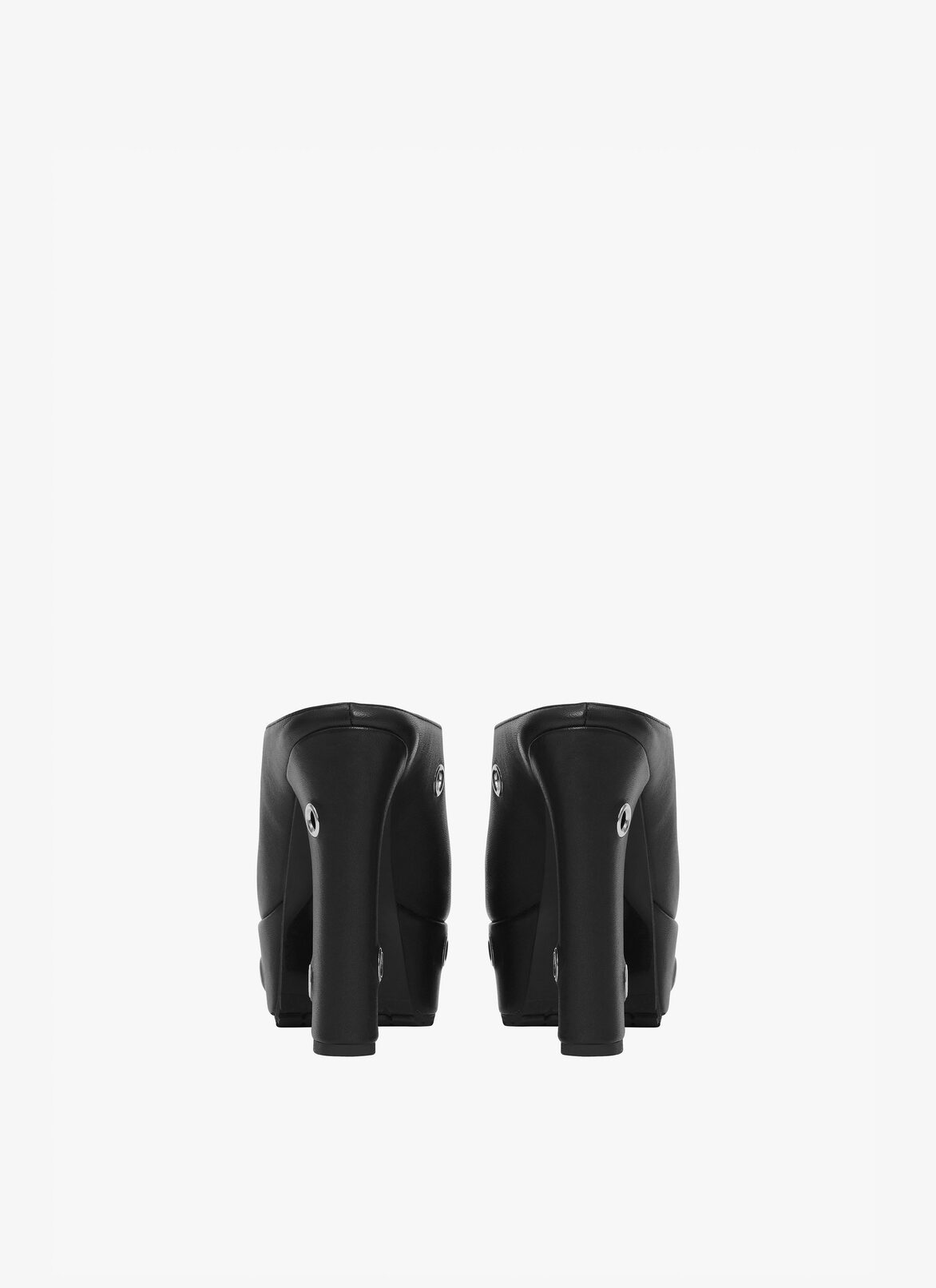 Block heel plateform mules in lambskin with eyelets ALAÏA BLACK BLOCK HEEL PLATEFORM MULES IN LAMBSKIN WITH EYELETS